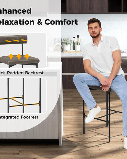 Giantex Counter Height Bar Stools, 26 Inch Upholstered Bar Chairs with Back