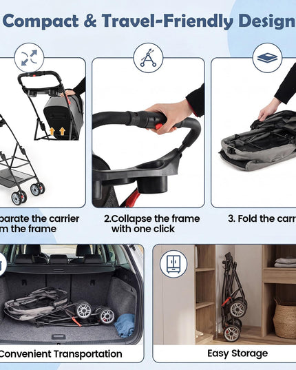Giantex 3-in-1 Pet Stroller with Detachable Carrier for Small & Medium Pets