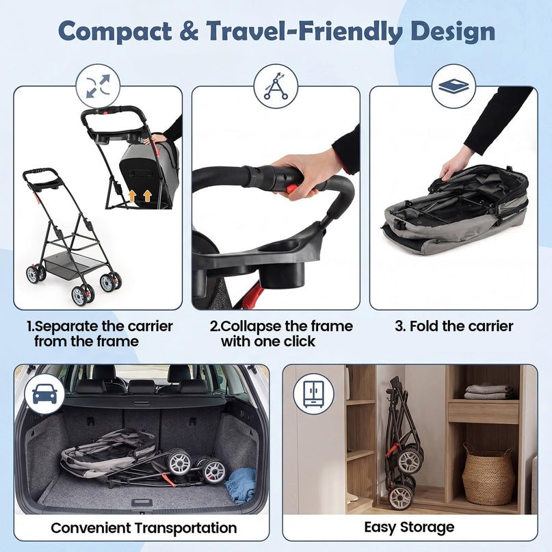 Giantex 3-in-1 Pet Stroller with Detachable Carrier for Small & Medium Pets