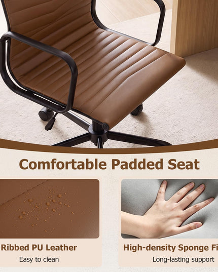 GIANTEX Home Office Chair Ribbed High-Back PU Leather Desk Chair