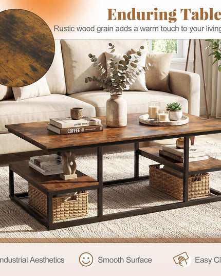 Giantex 43" Rectangular Modern Coffee Table with Storage