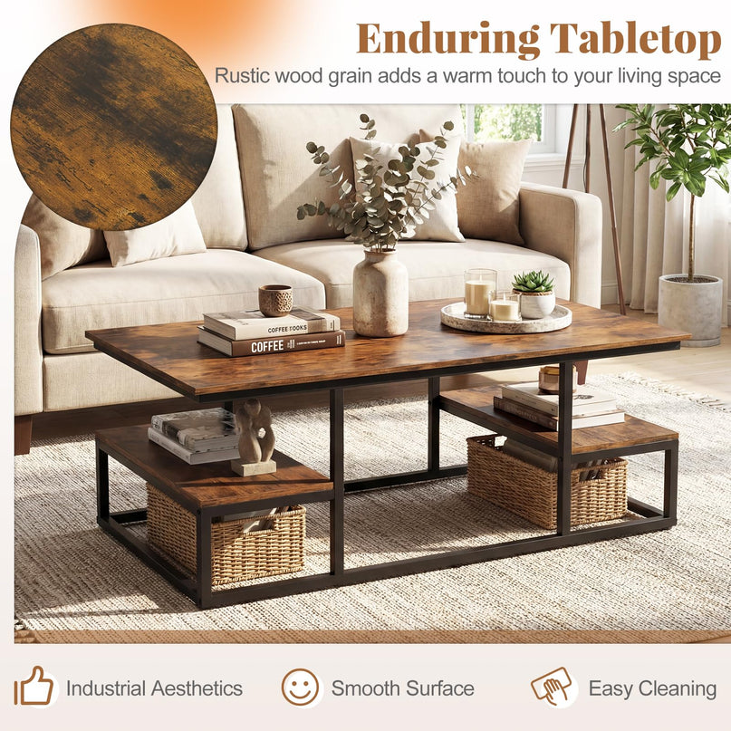Giantex 43" Rectangular Modern Coffee Table with Storage