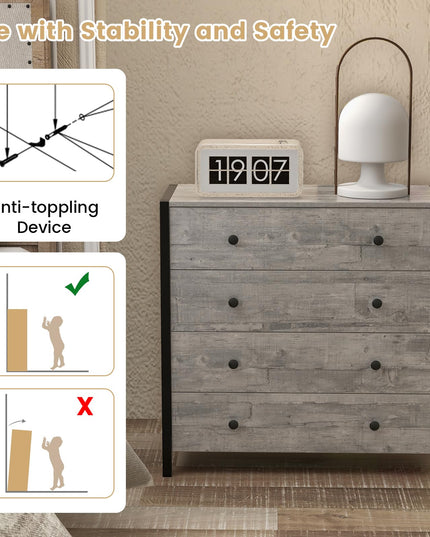 Giantex Dresser for Bedroom with 4 Storage Drawers - Modern Chest of Drawers
