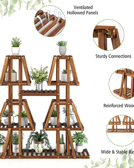 Giantex Wood Plant Stand, 5-Tier 10 Potted Trapezoid Plant Holder Rack for Multiple Plants