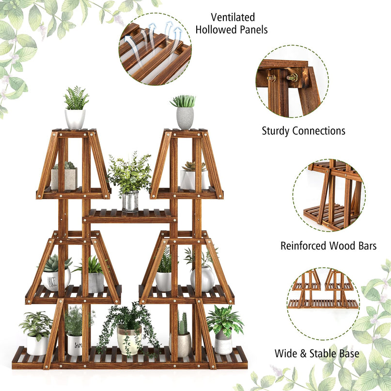 Giantex Wood Plant Stand, 5-Tier 10 Potted Trapezoid Plant Holder Rack for Multiple Plants