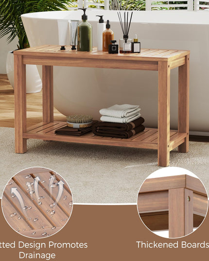 Giantex 30 Inch Teak Shower Bench with Shelf