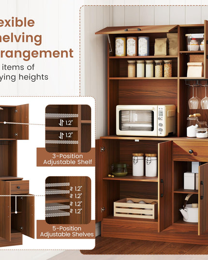 Giantex 66" Kitchen Pantry Cabinet with Charging Station
