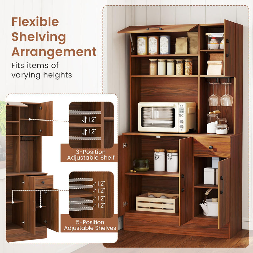 Giantex 66" Kitchen Pantry Cabinet with Charging Station