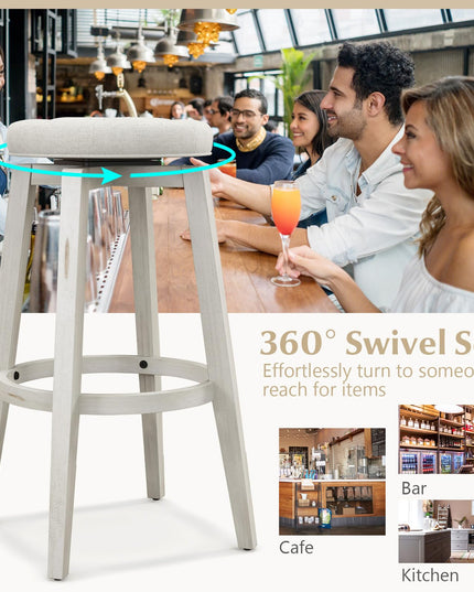 Giantex Swivel Bar Stools Set of 2, 30" Bar Height Stools w/Tufted Seat & Rubber Wood Frame