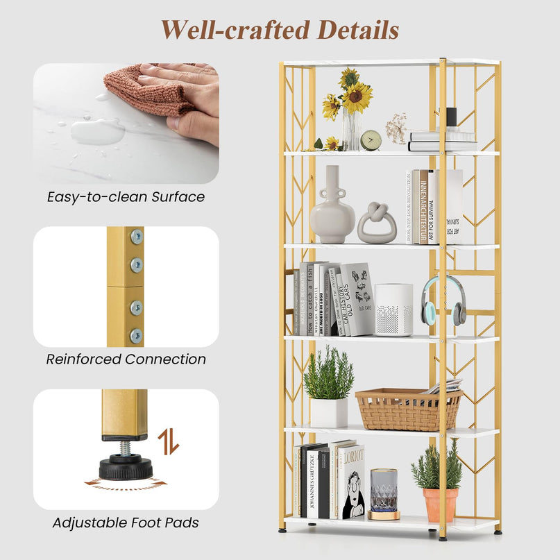 Giantex 6-Tier Bookshelf Modern Geometric Bookcase