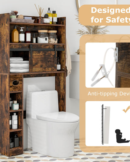 Giantex Over The Toilet Storage Cabinet, 6-Tier Freestanding above Toilet Rack with Gliding Door