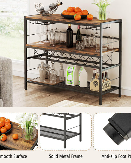 Giantex 4-Tier Wine Rack Table - 7-Bottle Wine Bar Cabinet w/ 4 Wine Racks & 16 Glasses Holder