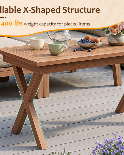 GIANTEX 31.5" Outdoor Teak Wood Coffee Table with Slatted Tabletop