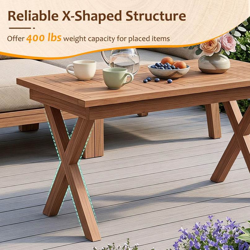 GIANTEX 31.5" Outdoor Teak Wood Coffee Table with Slatted Tabletop