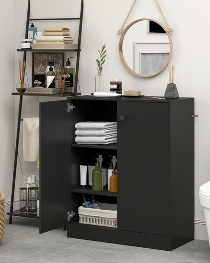 Giantex 2 Door Storage Base Cabinet - Freestanding Floor Cabinet with 3-Tier Shelf