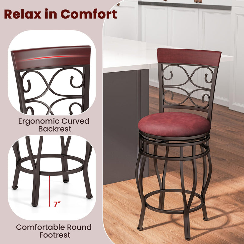 Giantex 26" Swivel Bar Stools with Upholstered PU Leather Seat & Footrest
