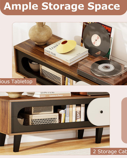 Meuble TV moderne Mid-Century Giantex avec armoire de rangement et porte coulissante pour téléviseur de 75/80 pouces