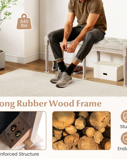 Giantex 47.5-inches Button-Tufted Table Bench with Carved Rubber Wood Legs