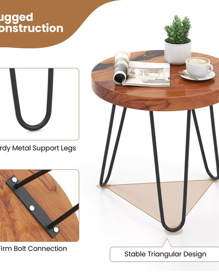 Giantex Outdoor Side Table Teak Wood - 20” Round End Table with Epoxy Resin Tabletop