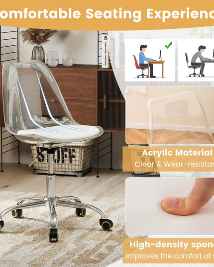 Giantex Acrylic Clear Desk Chair with PU Leather Cushion