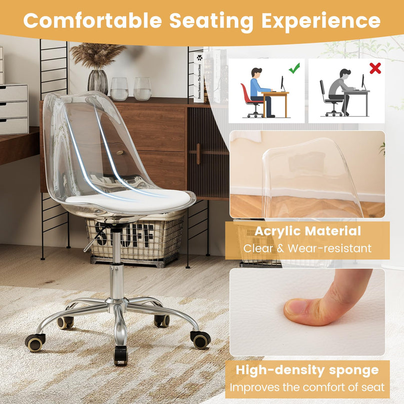 Giantex Acrylic Clear Desk Chair with PU Leather Cushion