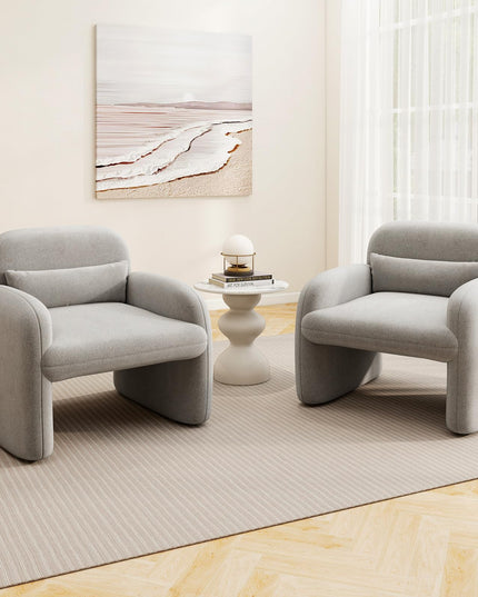 Giantex Modern Accent Chair for Living Room, Sherpa Fabric Upholstered Armchair w/Waist Pillow, Comfy Reading Chair w/Armrests