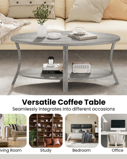 Giantex 44 Inch Oval Coffee Table with Storage Shelf & Rubber Wood Frame