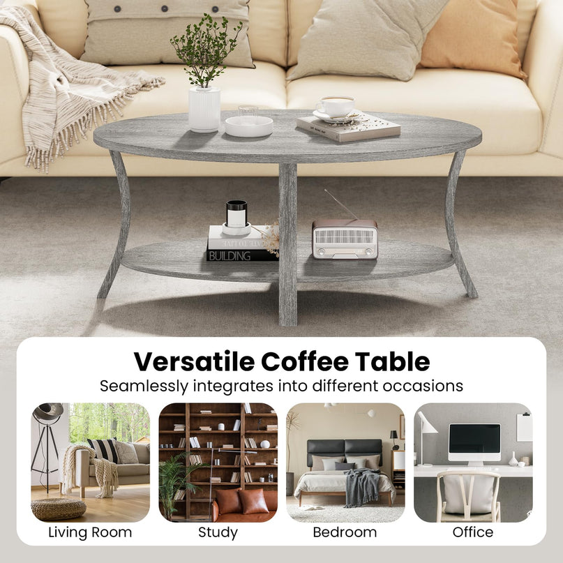 Giantex 44 Inch Oval Coffee Table with Storage Shelf & Rubber Wood Frame
