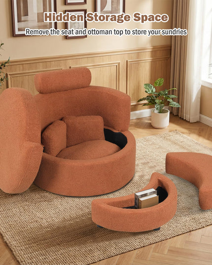 Fauteuil pivotant Giantex 360° avec pouf de rangement demi-lune