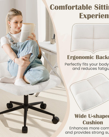 Giantex Criss Cross Chair with Wheels, Faux Fur Cross Legged Office Chair, Armless Wide Desk Chair