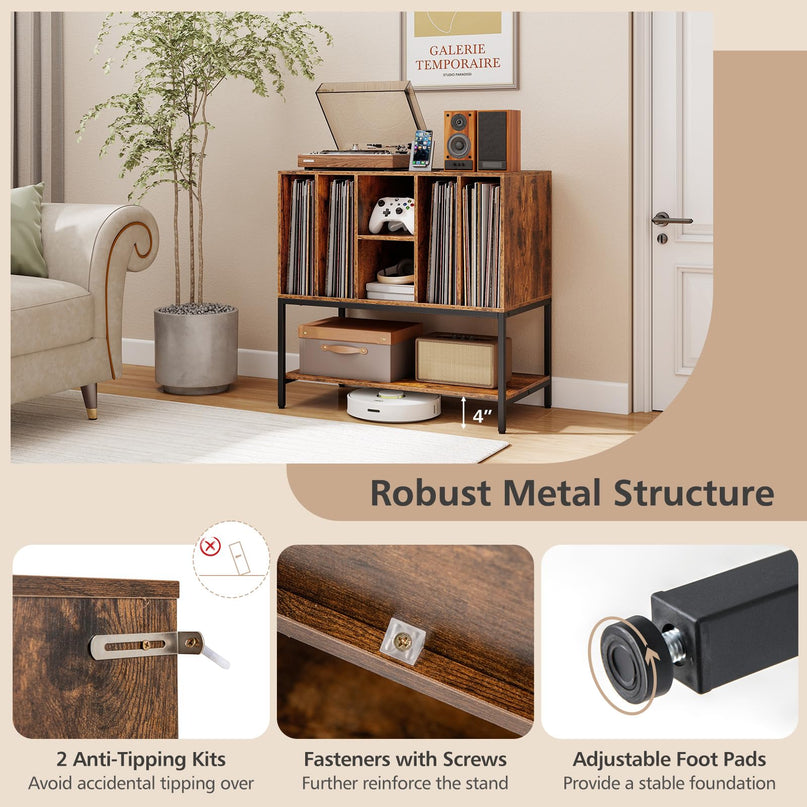 Giantex Turntable Stand with Storage Shelves Hold Up to 150+ Albums