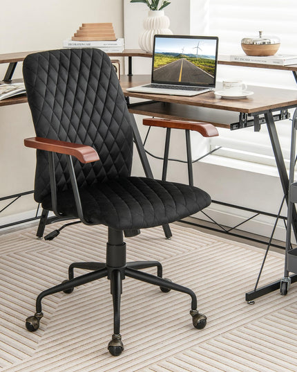 Giantex Velvet Home Office Desk Chair, Adjustable Swivel Task Chair, Vintage Mid-Back Leisure Chair