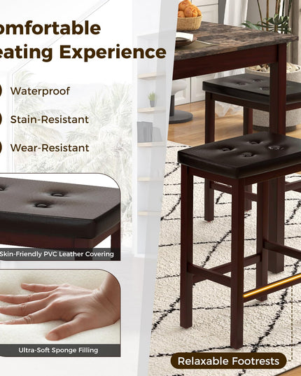 Giantex Dining Table Set for 4, Kitchen Table Chairs Set of 4, Counter Height Dining Table Set with 4 Bar Stools