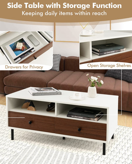 Giantex Rectangular Coffee Table with Storage, 2 Tier Wood Tea Table with 2 Drawers