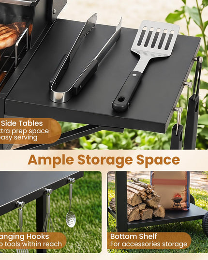 Giantex Charcoal Grill with 2 Side Tables for Backyard Picnic Party Camping