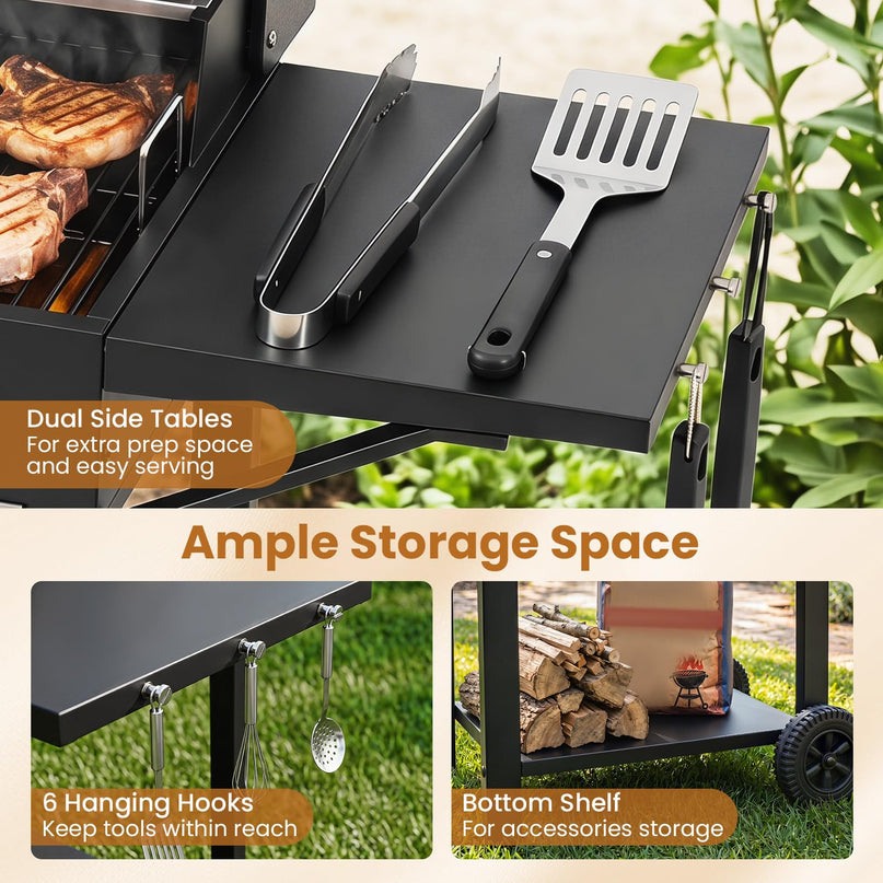 Giantex Charcoal Grill with 2 Side Tables for Backyard Picnic Party Camping