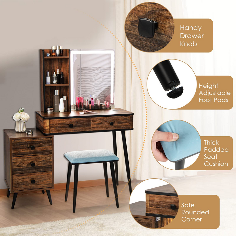 CHARMAID Vanity Set with Dimmable Lighted Mirror