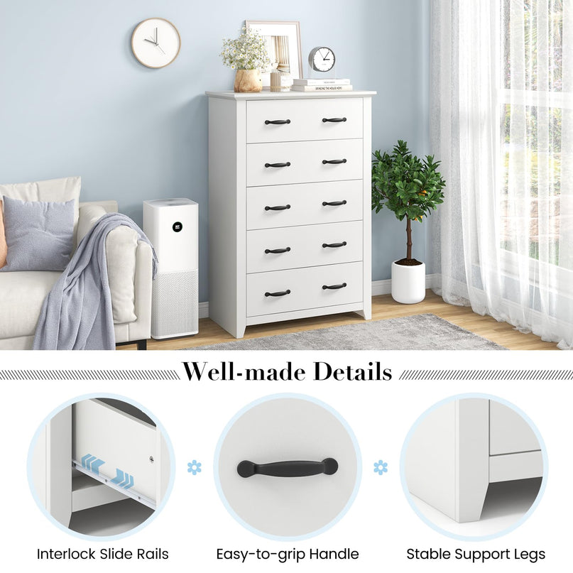 Giantex 5 Drawer Dresser Chest of Drawers - Vertical Dresser with 5 Pull-Out Drawers for Bedroom, Living Room, Entryway