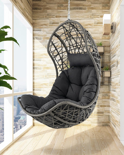 Giantex Swing Egg Chair Outdoor - PE Rattan Hammock Chair with Soft Pillow, Cushion, Metal Frame, Hanging Accessories