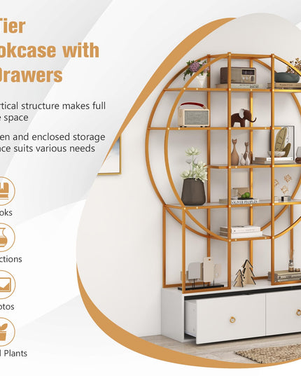 Giantex 6-Tier Round Bookshelf with 2 Drawers