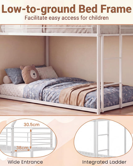 Giantex House-Shaped Twin Over Twin Metal Bunk Bed with Safety Guardrail & Roof