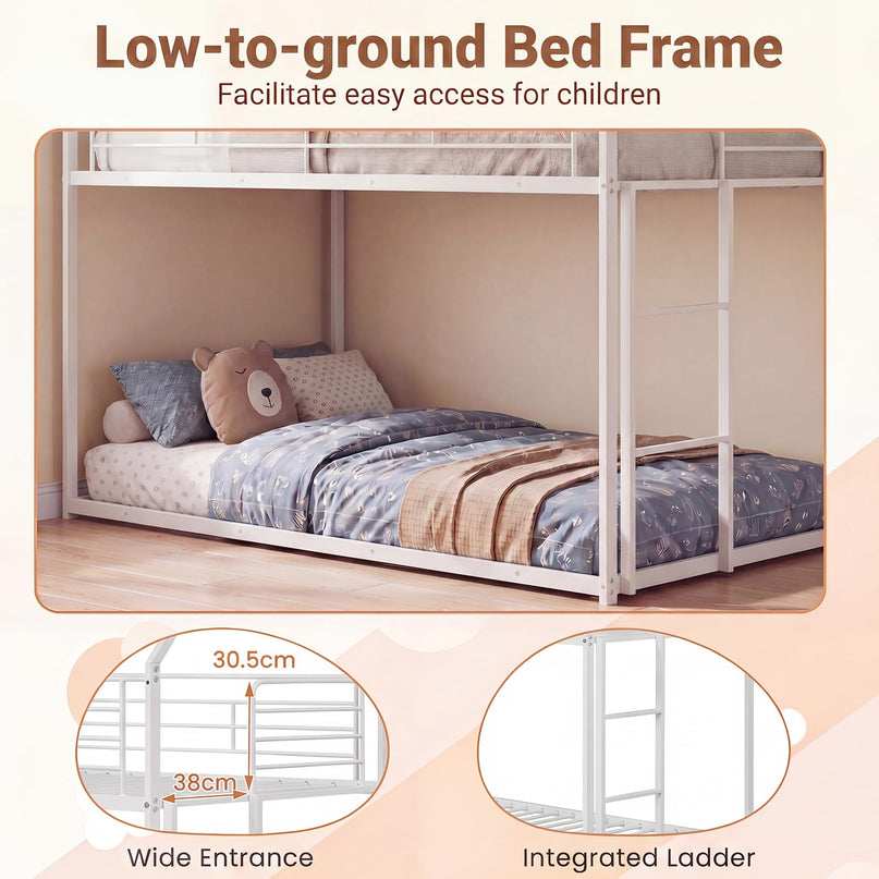 Giantex House-Shaped Twin Over Twin Metal Bunk Bed with Safety Guardrail & Roof