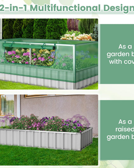 Giantex 69”x36”x28” Raised Garden Bed with Cover, 16.5 Cu.Ft Galvanized Steel Planter Box Kit