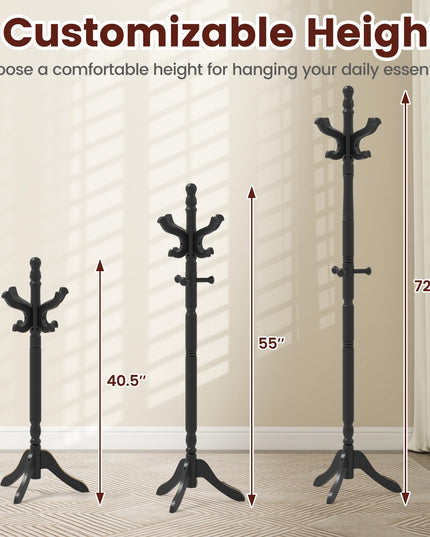 Giantex Solid Wood Coat Rack with 3 Adjustable Heights and 11 Hooks