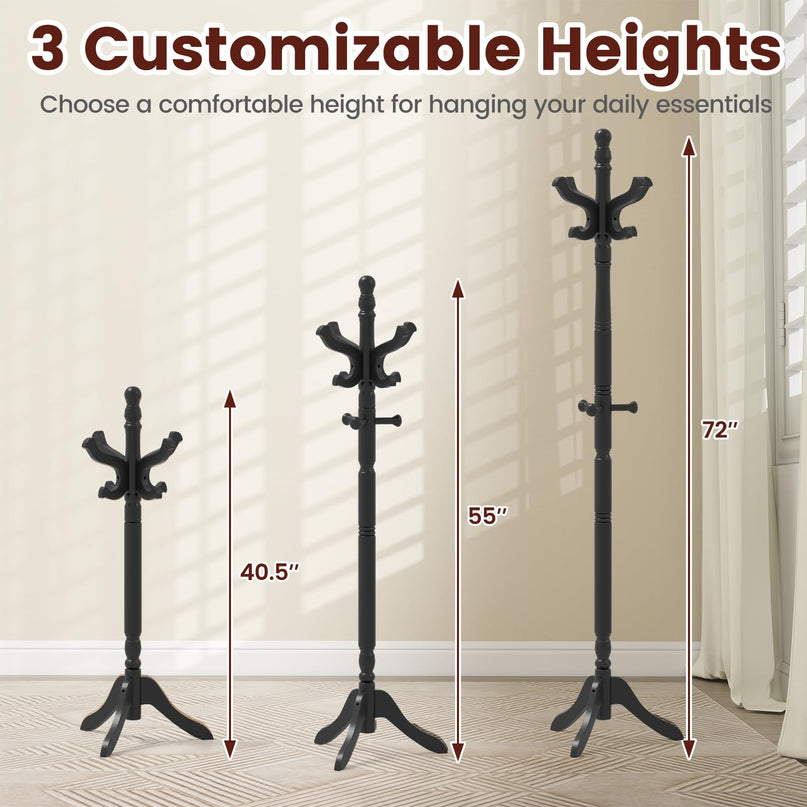 Giantex Solid Wood Coat Rack with 3 Adjustable Heights and 11 Hooks