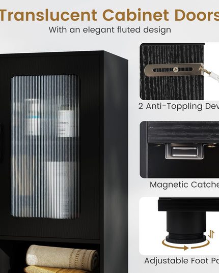 Giantex 67" Tall Narrow Freestanding Bathroom Storage Cabinet with 2 Fluted Doors