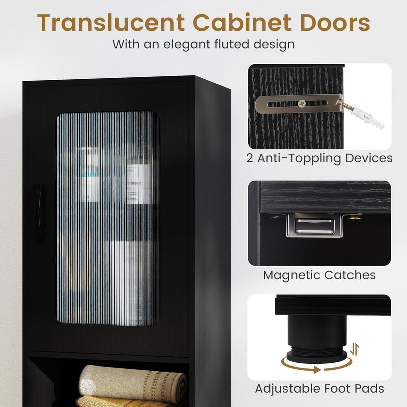 Giantex 67" Tall Narrow Freestanding Bathroom Storage Cabinet with 2 Fluted Doors