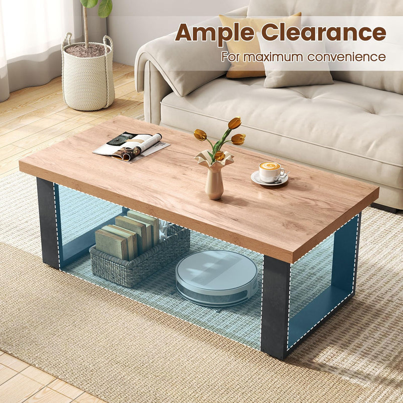 Giantex 47 Inch Industrial Wood Center Table with 1.8" Tabletop