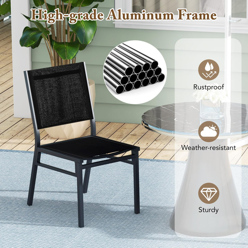 Giantex Outdoor Patio Dining Chair, Armless Dining Chair with Breathable Fabric Seat & Backrest
