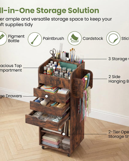 Giantex Craft Storage Cart - Utility Organizer Cart with 3 Drawers